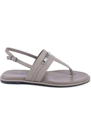 Calvin Klein Flat Sandals, female, , Size: 10 US Khaki Leather Thong Sandals