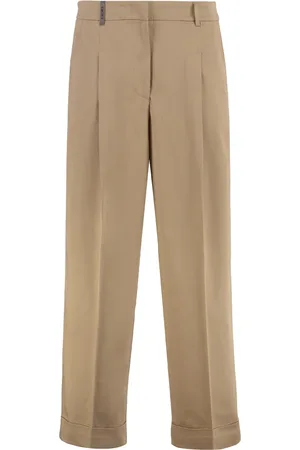 PESERICO SIGN Straight Trousers, female, , Size: L Cotton Stretch Trousers with Elastic Waist