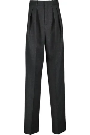 Saint Laurent Straight Trousers, female, , Size: S Grey Wool Wide Leg Pants