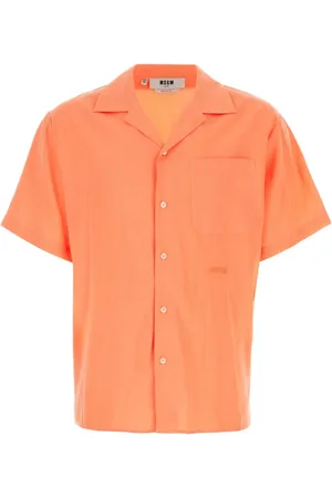 Msgm Short Sleeve Shirts, male, , Size: L Peach Viscose Blend Shirt