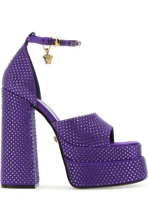 VERSACE High Heel Sandals, female, , Size: 8 1/2 US satin Medusa Aevitas sandals