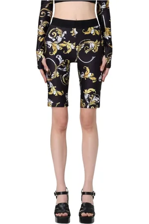 VERSACE Short Shorts, female, , Size: 3XS Black High-Waist Straight-Leg Pants