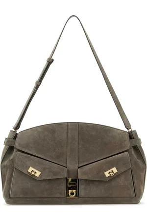 Salvatore Ferragamo Shoulder Bags, female, , Size: ONE SIZE Grey Suede Shoulder Bag