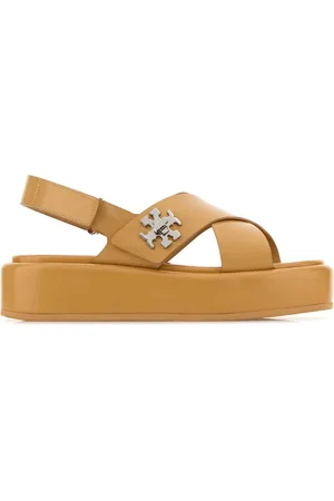 Tory Burch Flat Sandals, female, , Size: 7 US Peach Leather Platform Sandals