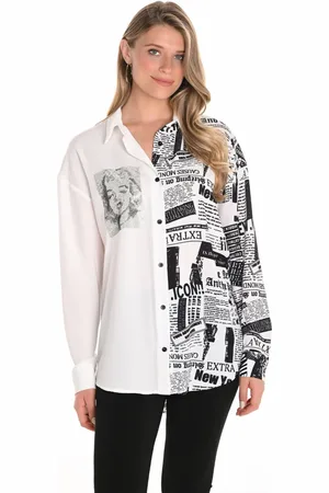 Frank Lyman Shirts, female, , Size: 2XL Offwhite Woven Blouse with Painterly Print