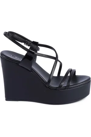 Calvin Klein Wedges, female, , Size: 10 US Leather Platform Wedge Sandals