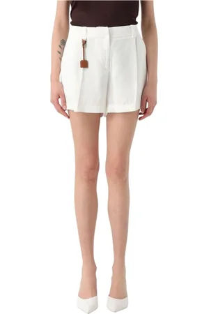 Elisabetta Franchi Short Shorts, female, , Size: S Ivory Linen Pleated Shorts