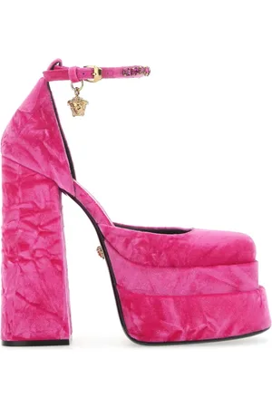 VERSACE Pumps, female, , Size: 8 1/2 US Velvet Fuchsia Medusa Pump