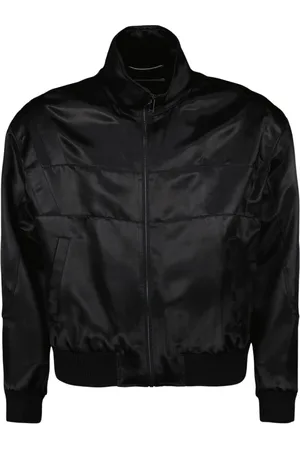 Saint Laurent Light Jackets, male, , Size: XL Satin Bomber Jacket with Embroidered Logo