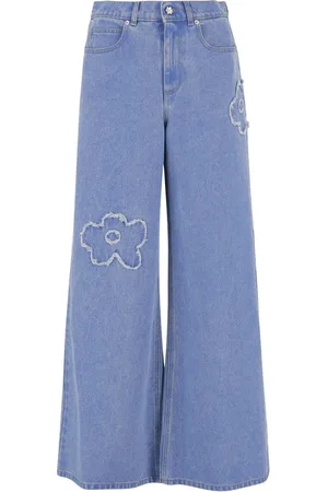 Marni Wide Jeans, female, , Size: XS Flower Appliqué Wide Leg Denim Jeans