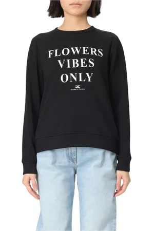 Elisabetta Franchi Sweatshirts, female, , Size: M White Flowers Vibes Sweatshirt