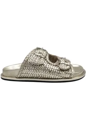 Elena Iachi Sliders, female, , Size: 10 US Woven Leather Flat Sandal Platinum