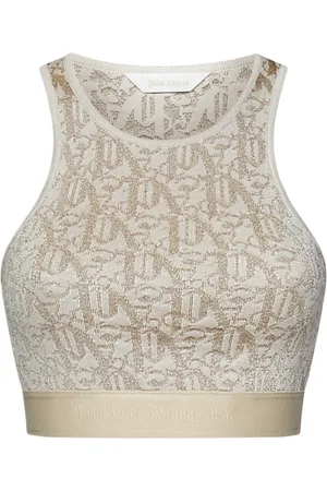Palm Angels Sleeveless Tops, female, , Size: XS Knit Crop Top with Monogram