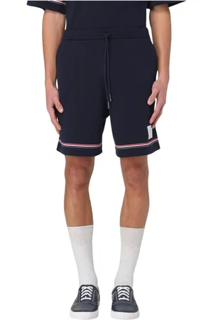 Thom Browne Casual Shorts, male, , Size: XL Navy Tricolor Trim Sweatshorts