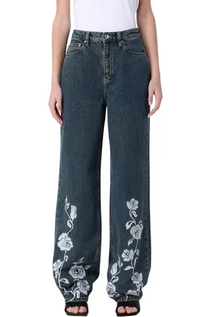 ROTATE Wide Jeans, female, , Size: W27 Rose Print Wide Leg Jeans