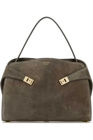 Salvatore Ferragamo Shoulder Bags, female, , Size: ONE SIZE Soft Grey Suede Shoulder Bag