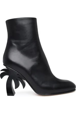 Palm Angels Heeled Boots, female, , Size: 6 US Leather Ankle Boots with Palm Tree Heel