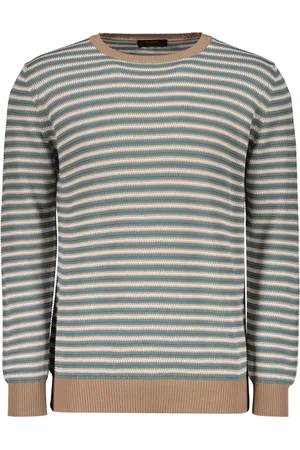 MOORER Round-neck Knitwear, male, , Size: XL Striped Cotton Sweater with Ribbed Details