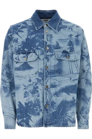 Msgm Denim Jackets, male, , Size: XL Printed Denim Jacket