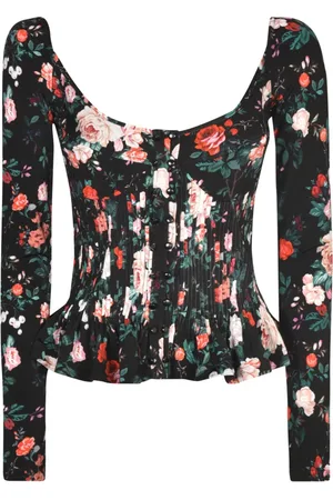 Paco rabanne Long Sleeve Tops, female, , Size: XS Floral-Print Corset-Style Blouse