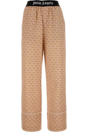 Palm Angels Wide Trousers, female, , Size: 2XS Printed Linen Wide-Leg Pant