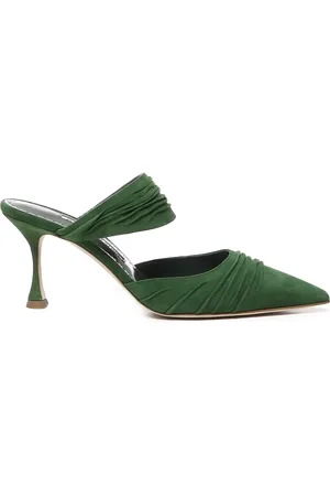 Manolo Blahnik Heeled Mules, female, , Size: 7 US Suede Draped Sandals