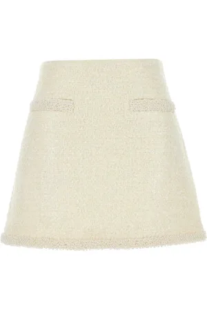 Self-Portrait Short Skirts, female, , Size: M Cream Boucle Pearl Trim Mini Skirt