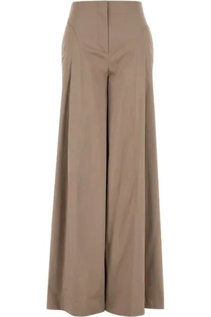Alberta Ferretti Wide Trousers, female, , Size: 2XS Wide-Leg Cappuccino Cotton Pants