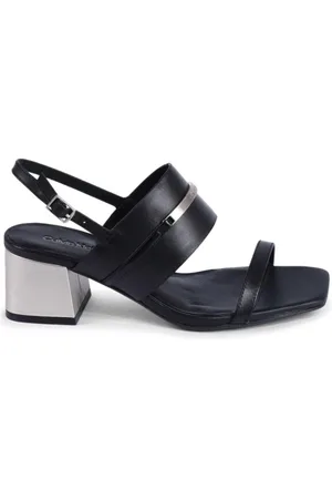 Calvin Klein High Heel Sandals, female, , Size: 6 US Leather Strappy Sandal