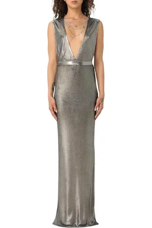 Elisabetta Franchi Party Dresses, female, , Size: M Elegant Metallic Maxi Dress Deep VNeck