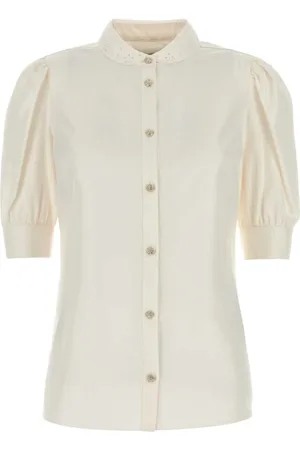 Alessandra Rich Shirts, female, , Size: S Silk Poplin Blouse with Embroidered Collar