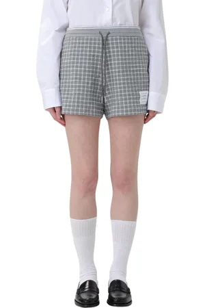 Thom Browne Short Shorts, female, , Size: XS Grey Check Pattern Drawstring Shorts
