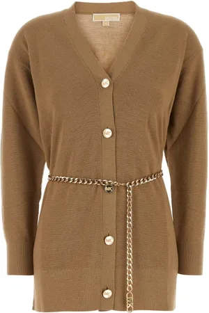 Michael Kors Cardigans, female, , Size: S Cozy Camel Wool Cardigan Sweater