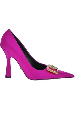 VERSACE Pumps, female, , Size: 6 US Suede Leather Fuchsia Satin Heeled Moccasin