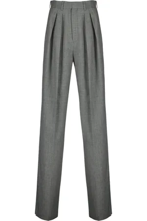 Saint Laurent Straight Trousers, female, , Size: M Grey Wool Wide Leg Pants