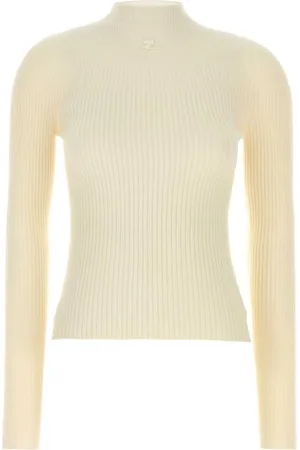 Courrèges Turtlenecks, female, , Size: S Ivory Cotton Blend Sweater