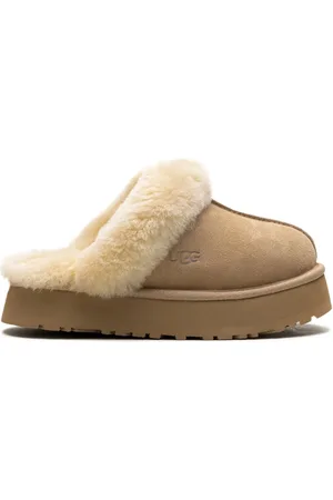 UGG Slippers, female, , Size: 7 US Suede Sandals with Sheepskin Collar