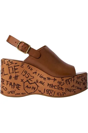 Chloé Wedges, female, , Size: 10 US Wood-Effect Platform Wedge Sandals