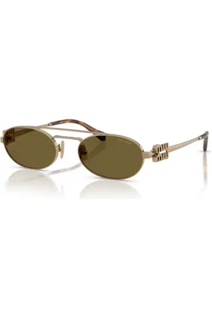 Miu Miu Sunglasses, female, , Size: 53 MM Gold/Dark Brown Sunglasses