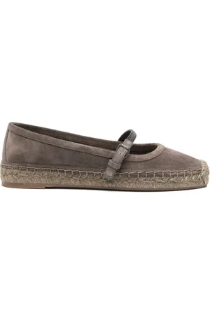 Brunello Cucinelli Espadrilles, female, , Size: 8 US Taupe Brown Flat Shoes with Side Buckle