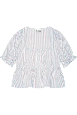 Ganni Blouses, female, , Size: M Striped Blouse with Puff Sleeves
