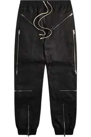 Rick Owens Straight Trousers, male, , Size: M Cotton Joggers with Zippered Hem