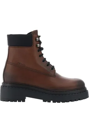 Prada Lace-up Boots, female, , Size: 8 US Leather Ankle Boots Lace-Up Round Toe
