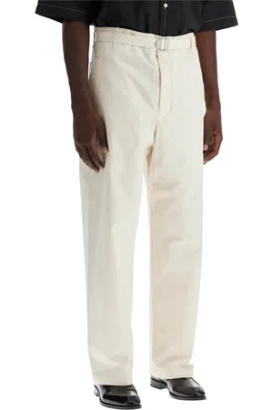 LEMAIRE Straight Trousers, male, , Size: M Straight-Cut Cotton Pants with Belt