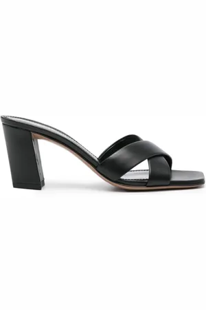 PARIS TEXAS Heeled Mules, female, , Size: 9 US Leather Crossed Strap Mule Sandals
