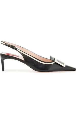 Roger Vivier Pumps, female, , Size: 7 1/2 US Square Toe Slingback Pumps with Lacquered Buckle