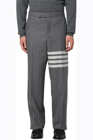 Thom Browne Straight Trousers, male, , Size: XL Grey Striped Dress Pants