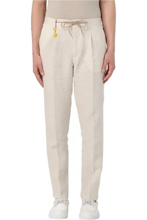 Manuel Ritz Slim-fit Trousers, male, , Size: XL Blue Linen Casual Trousers