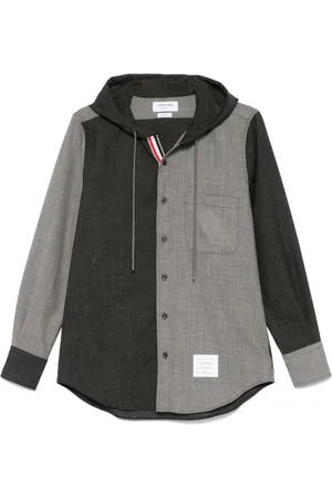 Thom Browne Casual Shirts, male, , Size: L Anthracite Grey Hooded Outerwear Jacket