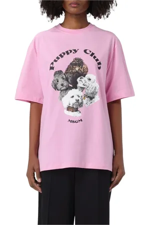 Msgm T-Shirts, female, , Size: L Graphic Tee Puppy Club Short Sleeves